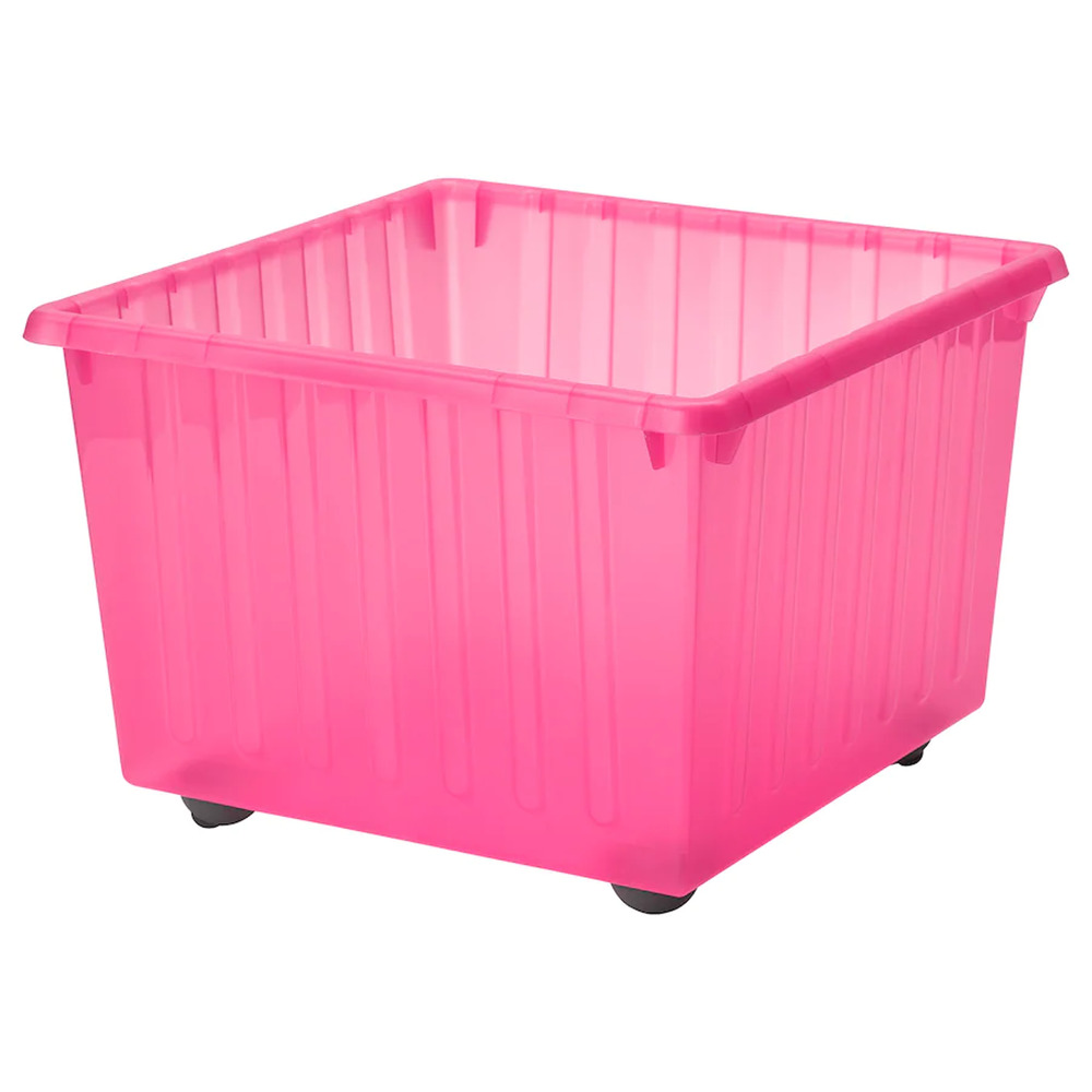 IKEA VESSLA Storage Crate With Casters & Lid, Pink, 15 ¼" x 15 ¼" NEW